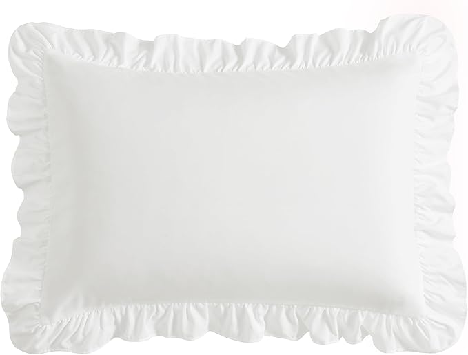 KKJIAF Ruffle Body Pillow Cases Set of 1, Ruffled Pillow Covers with Envelope Closure, Body Pillowcases Size of 20" x 54", Ruffled Long Pillow Shams, White
