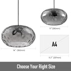 Smoked Grey Glass Pendant Lighting, 11" Hammered Lampshade Hanging Lamp, 1-Light Matte Black Chandelier for Dining Living Room Kitchen Island