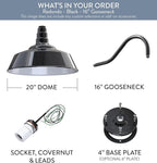 Steel Lighting Co. Redondo Barn Light | Outdoor Wall Mounted | 20 inch Dome | 16 inch Gooseneck | Large Farmhouse Warehouse Light Made in America | Black Exterior/White Interior