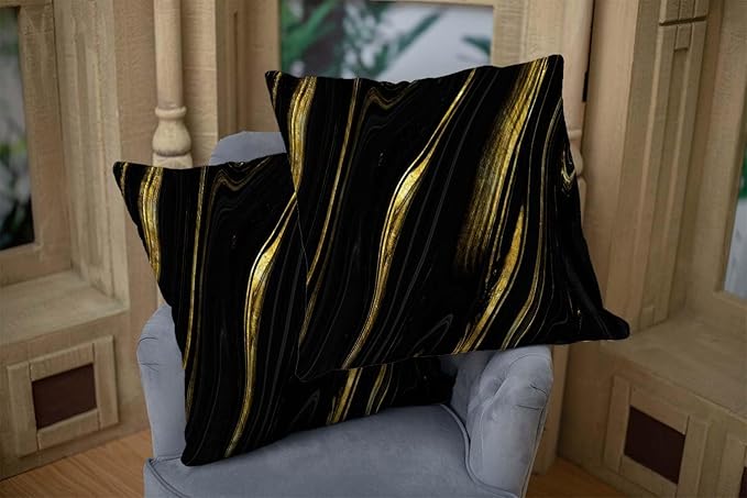 CAPSCEOLL Black Gold Throw Pillow Covers,Modern Abstract Art Painting Throw Pillows for Couch,Black Pillow Covers 20X20 Inch 2 Pcs Square Cushion Cover Gift for Couch Sofa