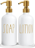 MOMEEMO Bathroom Soap Dispenser Set, Contains Lotion and Hand Soap Dispenser, Suitable for Bathroom Decor. (White)