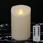 3" x 5" Flameless Candles Outdoor Battery Operated Candles with Remote and Timer, Waterproof Flameless Pillar Flickering LED Candles for Home Wedding Decor, Ivory Plastic, 1 Pack