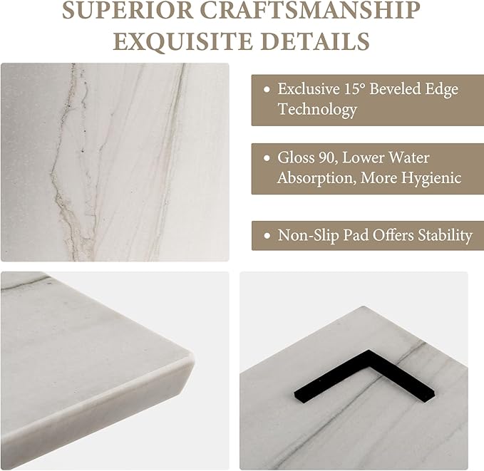 Koville Brazilian Natural Marble Cutting Board for Kitchen, 16x20inch Extra Large Hand Crafted Marble Slab for Cheese, Charcuterie, Pastry Board - Wedding Gift, House Warming Gift