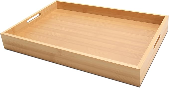 Serving Tray, 13"x8.7"x1.5" Small Bamboo Serving Trays for Party, Coffee Table, Ottoman, Breakfast, Dining, Home Decor, Bathroom, Bar