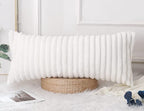 PANOD Faux Fur Decorative Lumbar Throw Pillow Covers 16 x 36,Plush Long Boho Lumbar Pillow Covers Pillow Case Cushion Case for Bed Sofa Farmhouse Livingroom,White