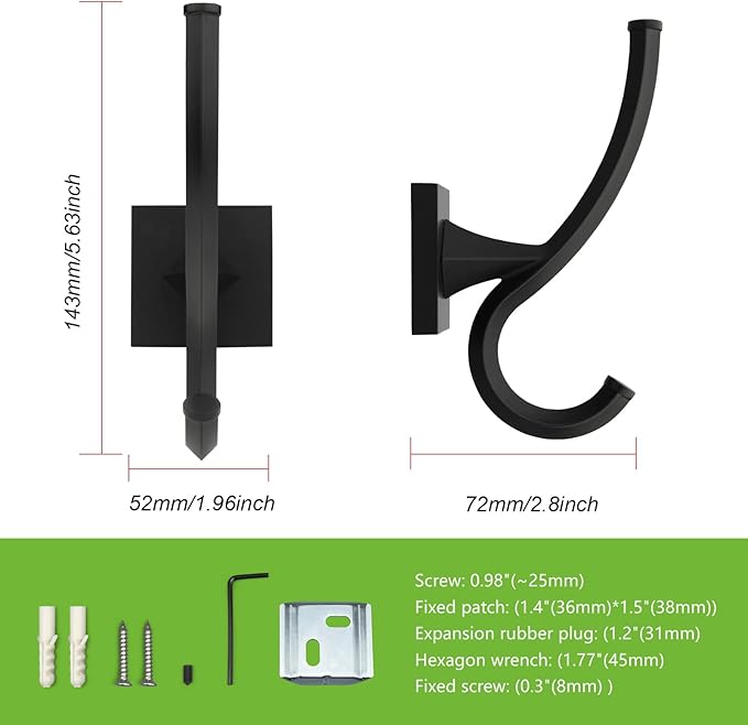 TUNNY 2 Pack Vintage Coat Hooks-Matte Black Wall Hooks Towel Hooks Towel Robe Hooks,for Entry Shoe Cabinet, Wardrobe Bathroom Bedroom Furniture Hardware