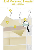 2 Pack Over The Door Storage Organizer with 5 Pockets 10 Mesh Pockets, 44 lbs Weight Capacity Door Hanging Organizers and Storage for Bedroom,Bathroom,Nursery,Kidroom,Babyroom