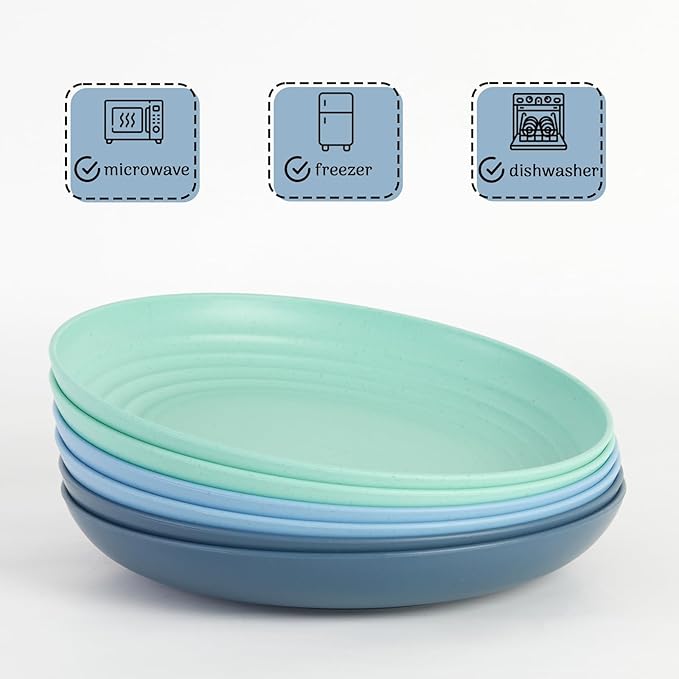 12PCS Unbreakable Dinner Plates, Dishwasher & Microwave Safe Plastic Plates Reusable, Lightweight Wheat Straw Plates for kitchen (Serenity, 9 IN)