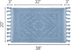Savi Home Cotton Woven Jacquard Bathroom Rug, Woven Fringe Bathroom Mats, 100% Cotton, Non - Slip Bath Mat, Durable Thick Bath Mat 20”x38” with Fringes, Sky Blue