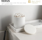 Cotton Swab Holder Bathroom Organizer – Bathroom Canisters with Lids Cotton Pad Holder for Countertop, Vanity – Luxury Apothecary Jars with Lids Hold Swabs, Makeup Pads (White)