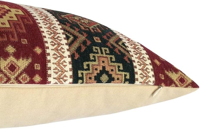 Kilim Throw Pillow Covers Burgundy Red and Green - 14 x 24 Inches Decorative Lumbar Pillows, Boho Room Decor for Couch, Bohemian Outdoor Case for Farmhouse, Southwestern Shams, Sofa