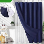 Navy Blue Bathroom Set, 25 PCS Bathroom Accessories Set with Shower Curtains, Rugs, Trash Can, Toothbrush Holder, Soap Dispensers, Toothbrush Cup, Vanity Tray, Soap Dish, Toilet Brush, Qtip Holders