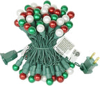 GlowVibe Red White and Green Christmas Lights Indoor 19FT 70 LED G15 Pearlized Glass Globe String Lights for Outdoor Christmas Tree Garden Patio Wedding Decor, 120V ETL Certified