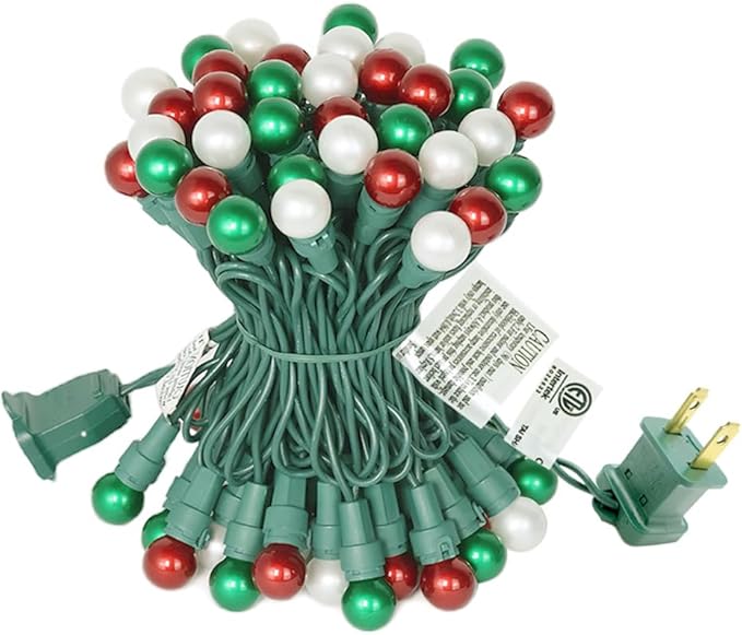 GlowVibe Red White and Green Christmas Lights Indoor 19FT 70 LED G15 Pearlized Glass Globe String Lights for Outdoor Christmas Tree Garden Patio Wedding Decor, 120V ETL Certified