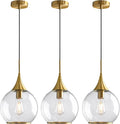 Pendant Lights Kitchen Island: 3 Pack Gold Light Fixture Modern with Clear Glass - 10 Inch Mid Century Globe Kitchen Lighting Fixtures Ceiling for Foyer Bedroom
