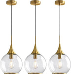 Pendant Lights Kitchen Island: 3 Pack Gold Light Fixture Modern with Clear Glass - 10 Inch Mid Century Globe Kitchen Lighting Fixtures Ceiling for Foyer Bedroom
