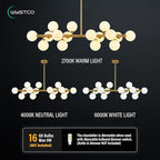 16-Light Globe Sputnik Chandelier, Mid Century Modern Light Fixture Over Table, Brass Gold Linear Chandeliers for Dining Room and Kitchen Island (Milk White Glass Bubble Shades, 40 Inch)