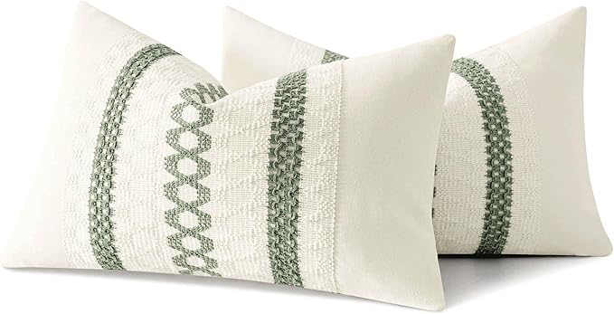 MIULEE Set of 2 Sage Green Boho Decorative Lumbar Pillow Covers 12x24 Inch Farmhouse Rustic Couch Throw Pillows Modern Summer Cushion Covers Retro Cute Macrame Woven Home Decor for Bed Sofa Chair