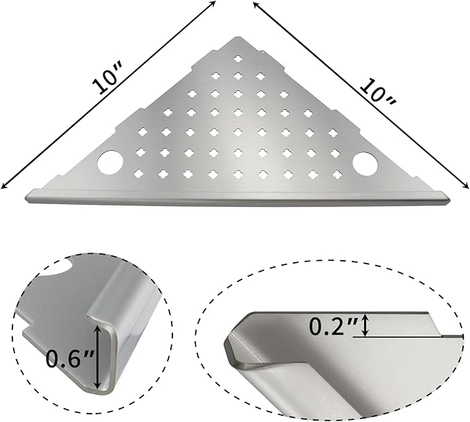 Corner Shower Shelves 2-Pcs, 10” Rustproof 304 Stainless Steel Shower Corner Shelf with Razor Holder, No Drilling Bathroom Shower Shelf for Tiled Wall (Brushed Silvery Style 2)