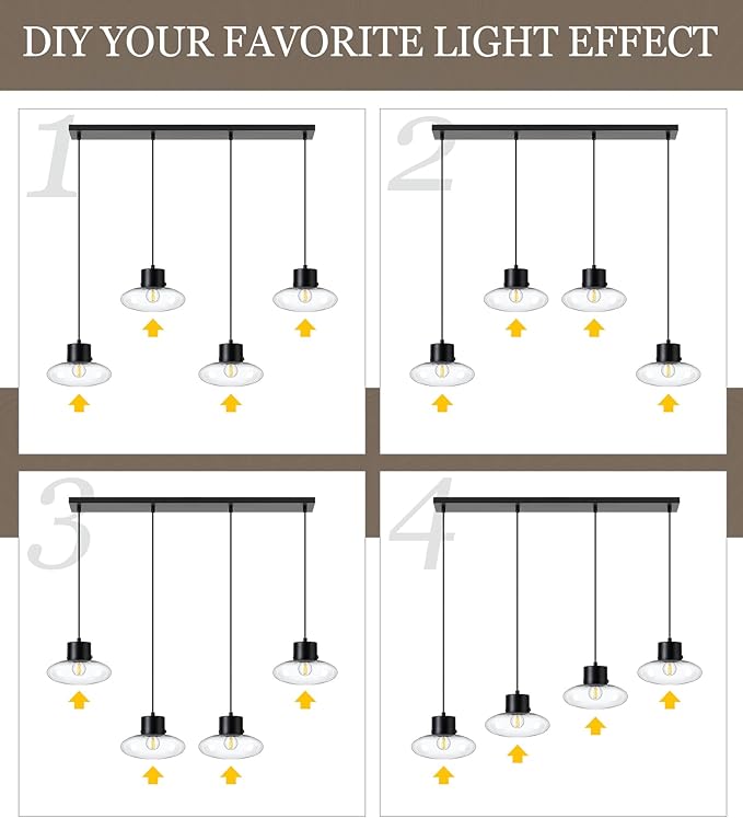 4-Light Kitchen Island Lighting, Black Linear Chandelier Modern Dining Room Light Fixture with Clear Glass, Adjustable Hanging Lighting for Kitchen Dining Room, OS-JJ1513-4CBK