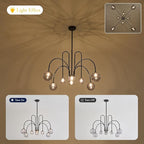 8 Lights Modern Sputnik Chandelier Large Luxury L41” Black Mid Century Smoke Glass Globe Ceiling Pendant Lighting Contemporary for Foyer Staircase Living Dining Room Kitchen