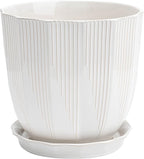 ADN 10 Inch Ceramic Planter Pot with Drainage Hole and Saucer,Large Round Plant pots for Indoor Outdoor Plants,Modern Flower pots, White