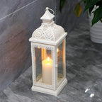 TRIROCKS Rustic Style Metal Candle Lantern 19'' High Decorative Hanging Lantern Candle Holder with Tempered Glass for Christmas Living Room Garden Yard Patio Parties Events Indoors Outdoors(Cream)