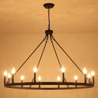 Black Wagon Wheel Chandelier 12-Light Farmhouse Chandelier for Living Room 38" Round Rustic Industrial Hanging Light Fixture for Dining Room Foyer Hallway Kitchen Island
