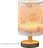 Table Lamp Woodland Animal Fox Bear Squirrel Rabbit Hedgehog Floral Branch Nightstand Lamp with Wood Base Fabric Lamp Shade Bedside Desk Lamp for Living Room Bedroom Kids Room Office