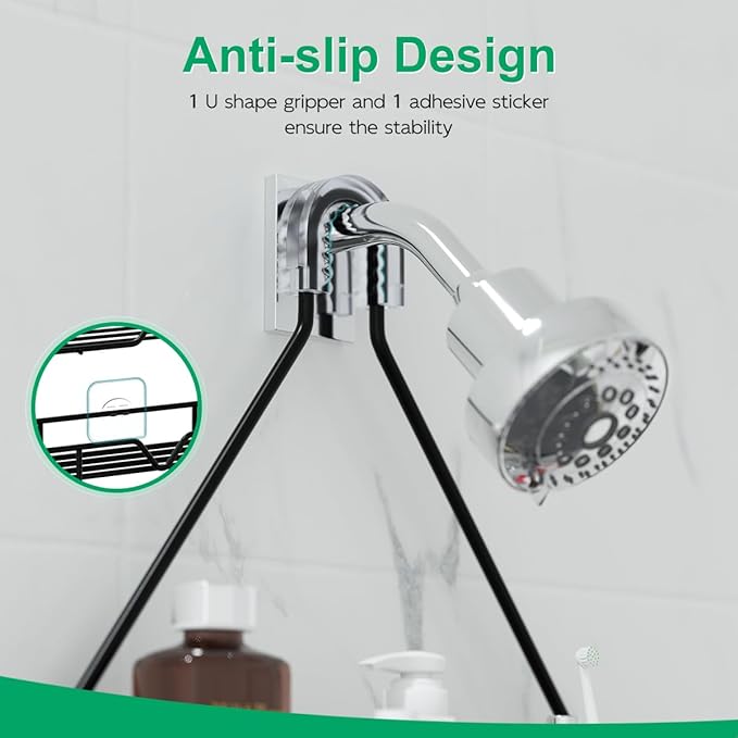 TreeLen Shower Organizer Hanging Caddy over Head - Black Bathroom Shower Hanger for Shampoo Razor Soap