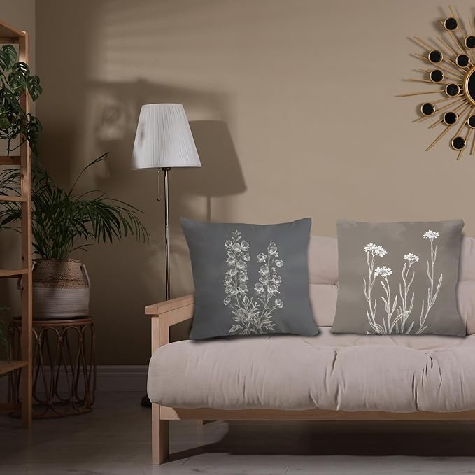JINYO Boho Neutral Floral Pillow Covers 18x18 Set of 4, Minimalist Elegant Rustic Flower Botanical Decorative Throw Pillow Covers for Living Room Bedroom Home, Floral Flower Room Decor