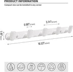 Coat Rack Wall Mount White, 5 Hooks Rack Metal Coat Hanger Wall for Hanging Hat Purse and Robes, Towel Hook for Bathrooms and Entryway (1 Pack)