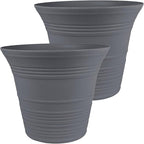 The HC Companies Sedona Round Self-Watering Pot - Lightweight Self Care Planter - Plastic Planter for Herbs & More - Durable Plant Pots for Indoor Plants & Outdoor Plants (14" Warm Gray, Pack of 2)