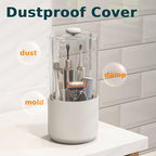 Toothbrush Holder with Cover 360 Rotating 4 Compartments Bathroom Toothpaste Electric Toothbrush Organizer, White