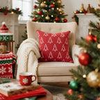 Christmas Chenille Pillow Covers 20x20 Set of 2, Reversible Snowflake & Tree Design, Cozy Farmhouse Holiday Throw Pillowcases with Hidden Zipper for Sofa, Couch and Bed(Red,20x20)