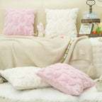 GEEORY Easter Bunny Soft Plush Pillow Covers, 18 x 18 Inch Set of 2, Fluffy Faux Fur Wool Decorative Farmhouse Cushion Case for Sofa Home Decoration Pink GC015-18