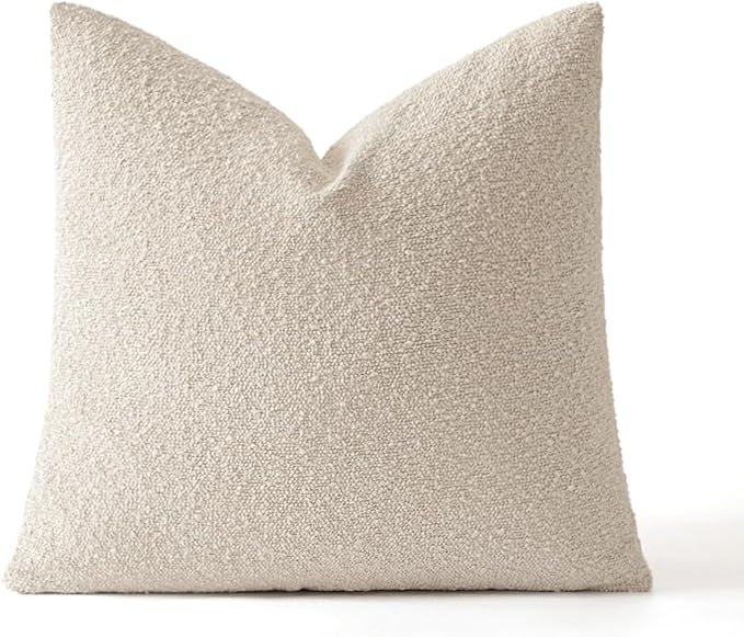 MIULEE Textured Boucle Throw Pillow Cover Beige Boho Accent Solid Eruo Sham Pillow Case Decorative Soft Pack of 1 Couch Cushion Chair Sofa Bedroom Livingroom Home Decor,24x24 Inch
