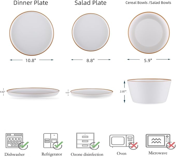 Melamine Dinnerware for 4, 12 Pieces Unbreakable Matte Plastic Plates and Bowls set, Kitchen Dish set BPA Free, Dishwasher Top Safe, Not Microwave, Not Oven (White)