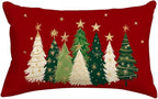RABUSOFA Christmas Tree Pillow Covers 12x20 Inch,Watercolor Christmas Decorations Pillows Decorative Throw Pillows Stars Xmas Lumbar Cushion Case for Home Decor Couch Winter Holiday(4-Red)