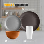 Teivio 16-Piece Kitchen Plastic Wheat Straw Dinnerware Set, Service for 4, Dinner Plates, Dessert Plate, Cereal Bowls, Cups, Unbreakable Plastic Outdoor Camping Dishes, Farmhouse