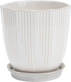 ADN Ceramic Planter, 6 Inch Plant Pots for Plants Modern Decor Indoor Flower Pot with Saucer and Drainage Hole, White
