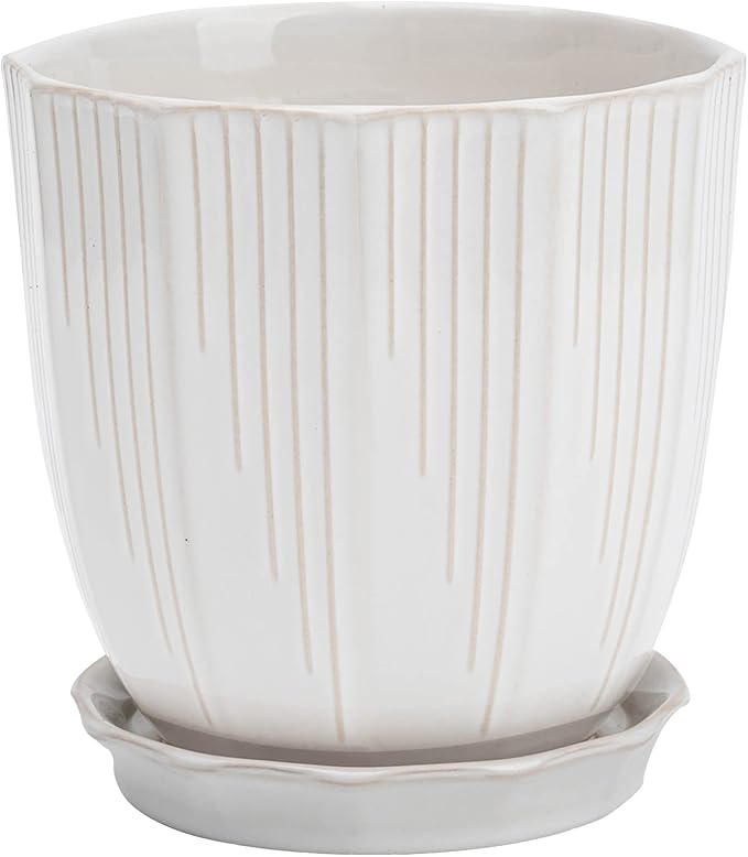 ADN Ceramic Planter, 6 Inch Plant Pots for Plants Modern Decor Indoor Flower Pot with Saucer and Drainage Hole, White