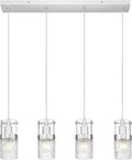 LMS 4-LightIsland Lighting, Brushed Nickel Kitchen Island Light Fixture, Farmhouse Linear Chandeliers for Dining Room Over Table Pendant Light with Hammered Glass for Living Room, LMS-171BN4L