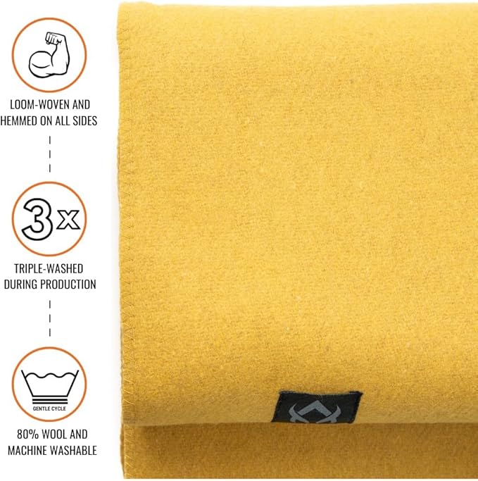 Arcturus Military Wool Blanket - Warm, Thick, Washable - Great for Outdoors, Camping, Stadium Blanket, Picnics, Travel - Car & Bushcraft Survival Kits