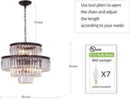 20" Black Crystal Chandelier, Modern 4-Tier Ceiling Light with Clear Crystal Prisms, Luxury Pendant Lighting for Dining Room Entryway