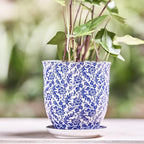 CHIVE ‘Liberte’ Ceramic Succulent Pots — 4.25” Cute Vintage Farmhouse Style Planters for Indoor Plants — Beautiful Home & Kitchen Decor — Blue Leaves