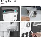 iHave Toothbrush Holders for Bathrooms, 2 Cups Toothbrush Holder Wall Mounted with Toothpaste Dispenser - Large Capacity Tray, Cosmetic Drawer - Bathroom Decor & Bathroom Accessories