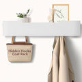 Coat Rack Wall Mount with Hidden Hooks Entryway Hanging Shelf Modern Wood Coat Hanger for Bedroom Kitchen Hallway Bathroom (White,20.9 Inch Long)
