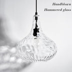 Glass Large Pendant Lights for Kitchen Island Blown Glass Pendant Light Clear Hammered Shade Hanging Ceiling Lights with Black Finish for for Kitchen Island, Sink, Hallway, Living Room 11 inch