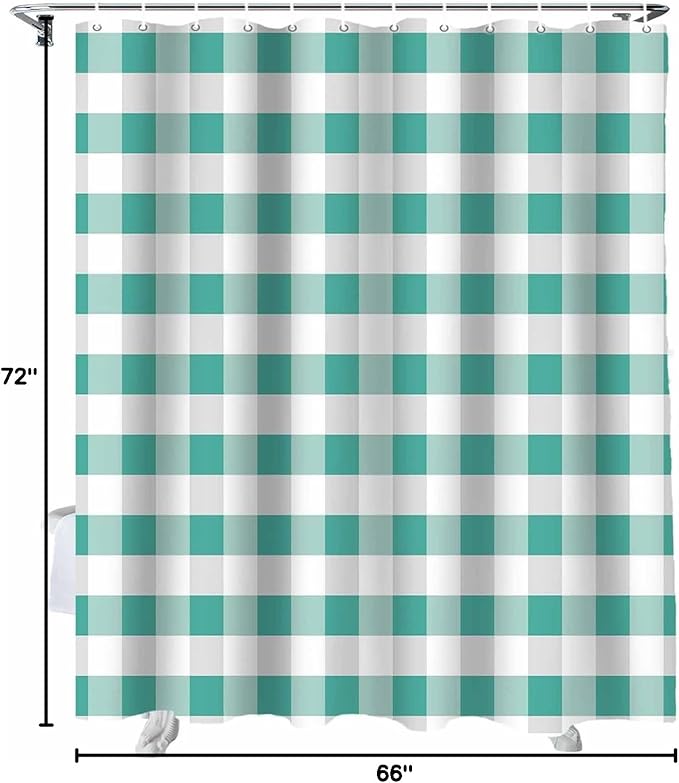 Vandarllin Rustic Green White Buffalo Check Plaid Pattern Shower Curtain, Farmhouse Shower Curtains Set with Hooks, Waterproof Fabric Bathroom Curtains Decor Home Accessories,66 X 72 Inch Long